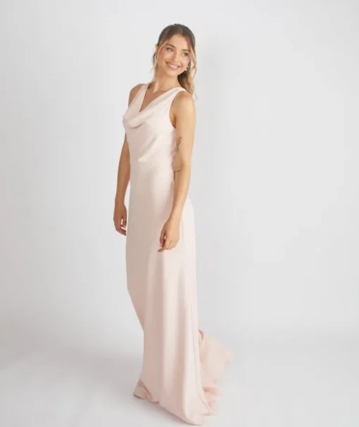 Cowl Front Crepe Bridesmaid Dress - Blush
