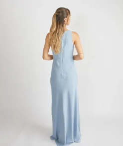 Cowl Front Crepe Bridesmaid Dress - Pale Blue
