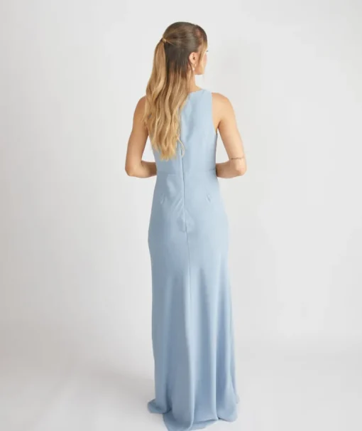 Cowl Front Crepe Bridesmaid Dress - Pale Blue