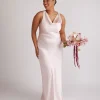 Cowl Front Satin Bridesmaid Dress - Pale Pink