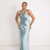 Cowl Front Satin Bridesmaid Dress - Dusty Blue
