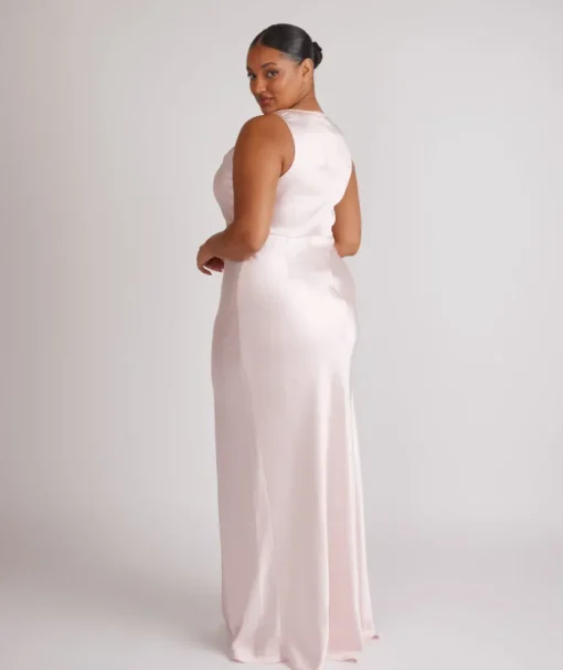 Cowl Front Satin Bridesmaid Dress - Pale Pink