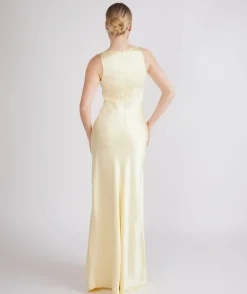 Cowl Front Satin Bridesmaid Dress - Butter Lemon