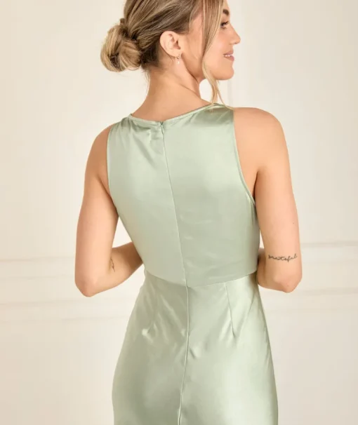 Cowl Front Satin Bridesmaid Dress - Sage
