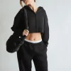 Cropped Zip Through Hoodie - Black