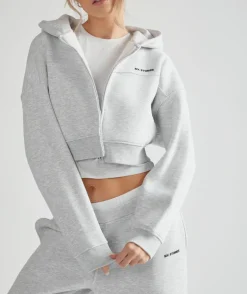 Cropped Zip Through Hoodie - Grey Marl