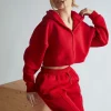 Cropped Zip Through Hoodie - Red