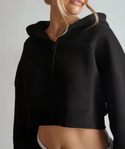 Cropped Zip Through Hoodie - Black