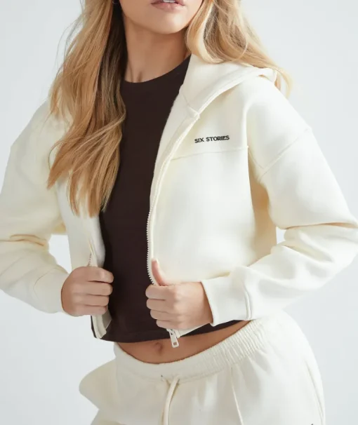 Cropped Zip Through Hoodie - Buttermilk