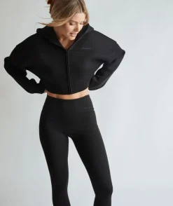 Cropped Zip Through Hoodie - Black