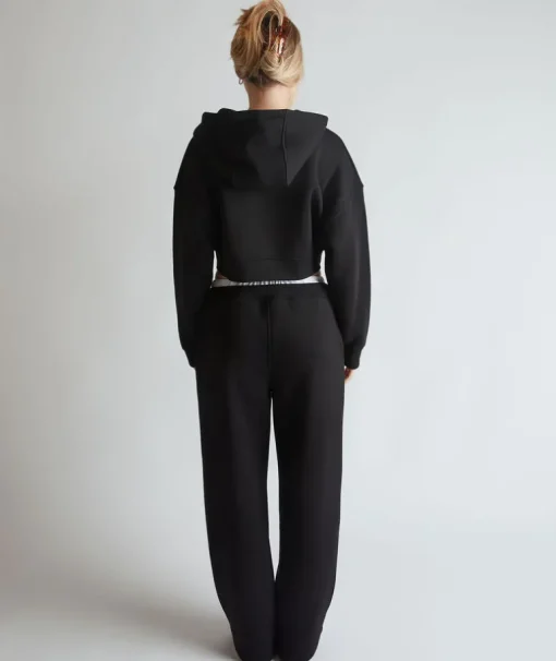 Cropped Zip Through Hoodie - Black