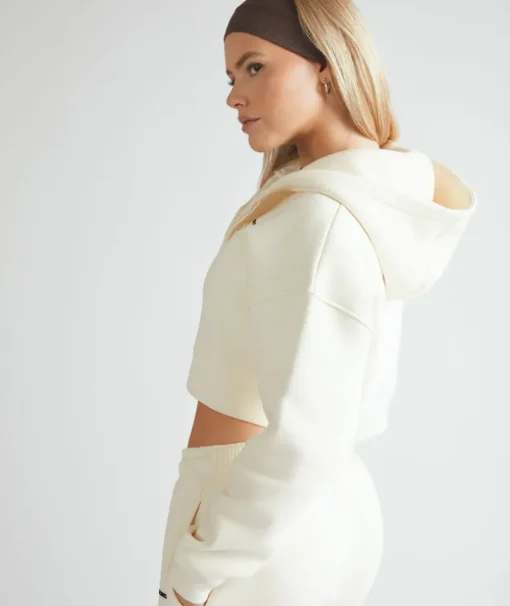 Cropped Zip Through Hoodie - Buttermilk