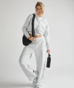 Cropped Zip Through Hoodie - Grey Marl