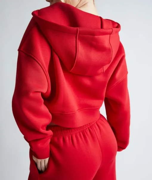 Cropped Zip Through Hoodie - Red