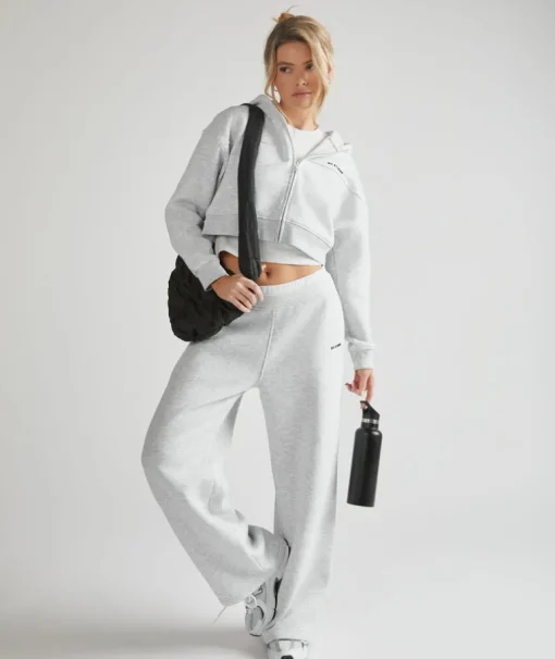 Cropped Zip Through Hoodie - Grey Marl