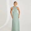 Cross Neck Pleated Waist Chiffon Bridesmaid Dress - Sage
