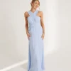 Cross Neck Pleated Waist Chiffon Bridesmaid Dress - Cornflower Blue