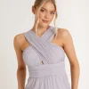 Cross Neck Pleated Waist Chiffon Bridesmaid Dress - Dusty Lilac