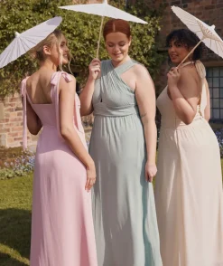 Cross Neck Pleated Waist Chiffon Bridesmaid Dress - Sage