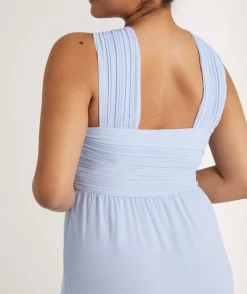 Cross Neck Pleated Waist Chiffon Bridesmaid Dress - Cornflower Blue