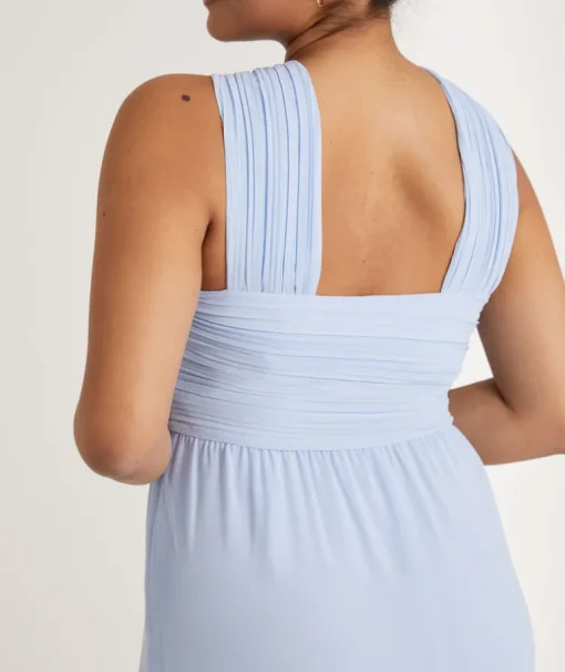 Cross Neck Pleated Waist Chiffon Bridesmaid Dress - Cornflower Blue
