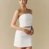 Curved Bandeau Satin Crop Top - White