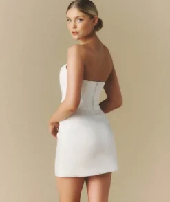 Curved Bandeau Satin Crop Top - White