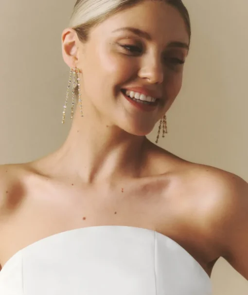 Curved Bandeau Structured Satin Mini Dress - White