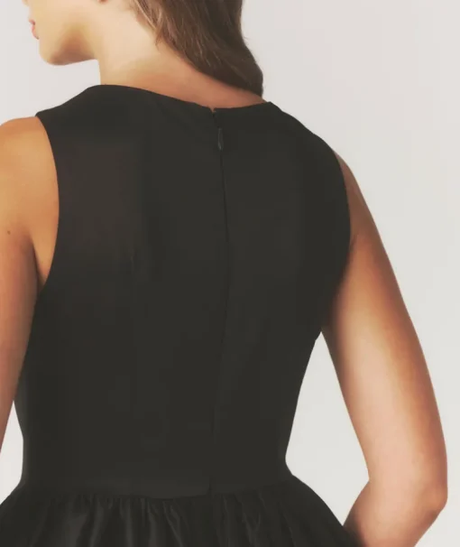 Drop Waist Midi Dress with Volume Skirt - Black