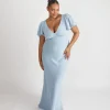 Flutter Sleeve Crepe Bridesmaid Dress - Pale Blue