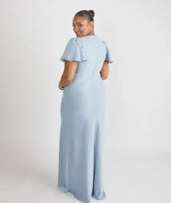 Flutter Sleeve Crepe Bridesmaid Dress - Pale Blue