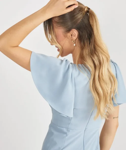 Flutter Sleeve Crepe Bridesmaid Dress - Pale Blue