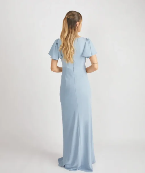 Flutter Sleeve Crepe Bridesmaid Dress - Pale Blue