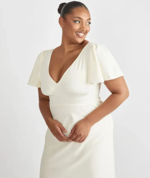 Flutter Sleeve Crepe Bridesmaid Dress - Almond