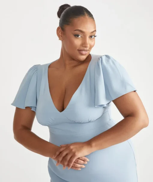 Flutter Sleeve Crepe Bridesmaid Dress - Pale Blue