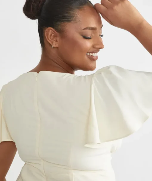 Flutter Sleeve Crepe Bridesmaid Dress - Almond