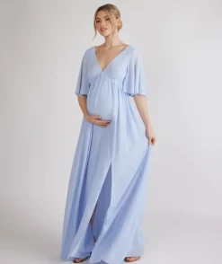 Flutter Sleeve Maternity Chiffon Bridesmaid Dress - Cornflower Blue