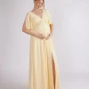 Flutter Sleeve Maternity Chiffon Bridesmaid Dress - Butter Lemon