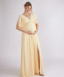 Flutter Sleeve Maternity Chiffon Bridesmaid Dress - Butter Lemon