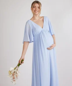 Flutter Sleeve Maternity Chiffon Bridesmaid Dress - Cornflower Blue