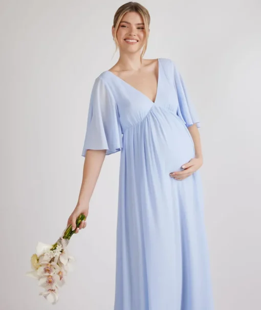 Flutter Sleeve Maternity Chiffon Bridesmaid Dress - Cornflower Blue