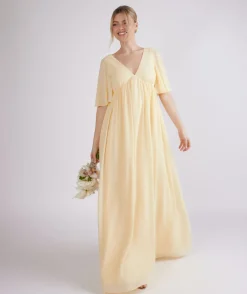 Flutter Sleeve Maternity Chiffon Bridesmaid Dress - Butter Lemon