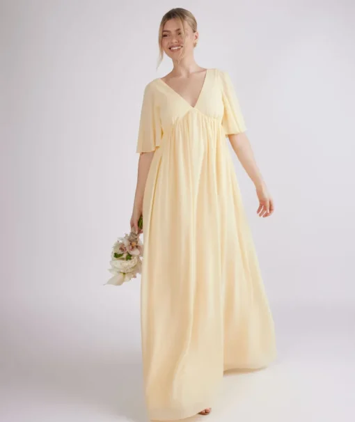 Flutter Sleeve Maternity Chiffon Bridesmaid Dress - Butter Lemon