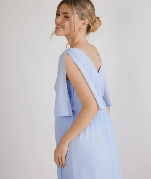 Flutter Sleeve Maternity Chiffon Bridesmaid Dress - Cornflower Blue