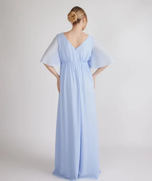 Flutter Sleeve Maternity Chiffon Bridesmaid Dress - Cornflower Blue