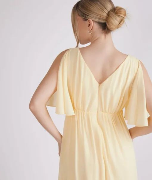 Flutter Sleeve Maternity Chiffon Bridesmaid Dress - Butter Lemon
