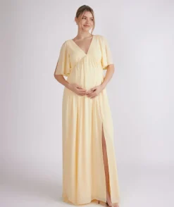 Flutter Sleeve Maternity Chiffon Bridesmaid Dress - Butter Lemon