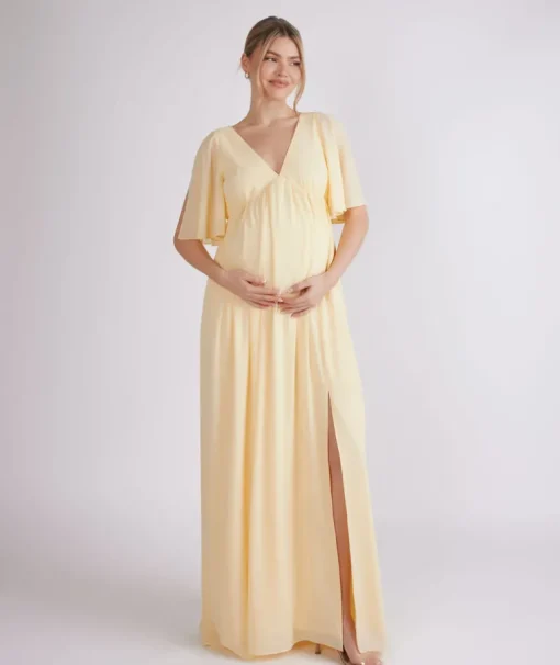 Flutter Sleeve Maternity Chiffon Bridesmaid Dress - Butter Lemon