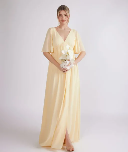 Flutter Sleeve Maternity Chiffon Bridesmaid Dress - Butter Lemon