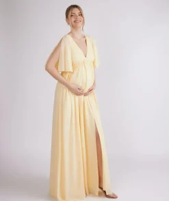 Flutter Sleeve Maternity Chiffon Bridesmaid Dress - Butter Lemon